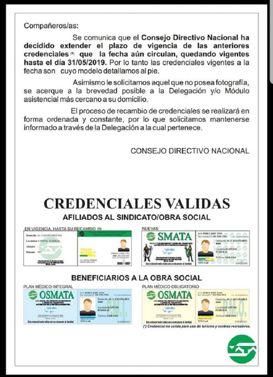 SE EXTENDIÓ EL PLAZO DE TRAMITACION DE LAS NUEVAS CREDENCIALES